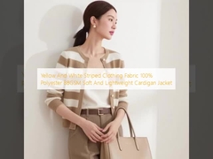 Yellow And White Striped Clothing Fabric 100% Polyester 88GSM Soft And Lightweight Cardigan Jacket