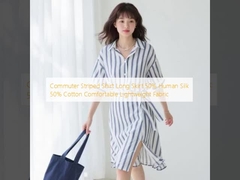 Commuter Striped Shirt Long Skirt 50% Human Silk 50% Cotton Comfortable Lightweight Fabric