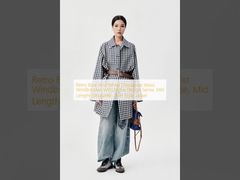 Retro Blue And White Checkered Waist Windbreaker With Niche Design Sense, Mid Length Silhouette, Shirt Style Jacket